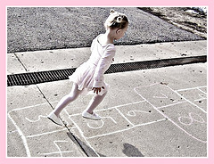 Hopscotch court with girl