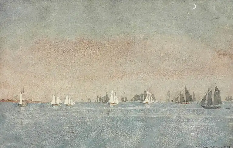 Winslow Homer's 1880 painting Gloucester Harbor, Fishing Fleet, showing the type of schooners that fished Georges Bank
