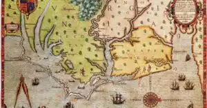 A 1591 map of Virginia by Theodor de Bry, showing the coast where the Roanoke colony was founded